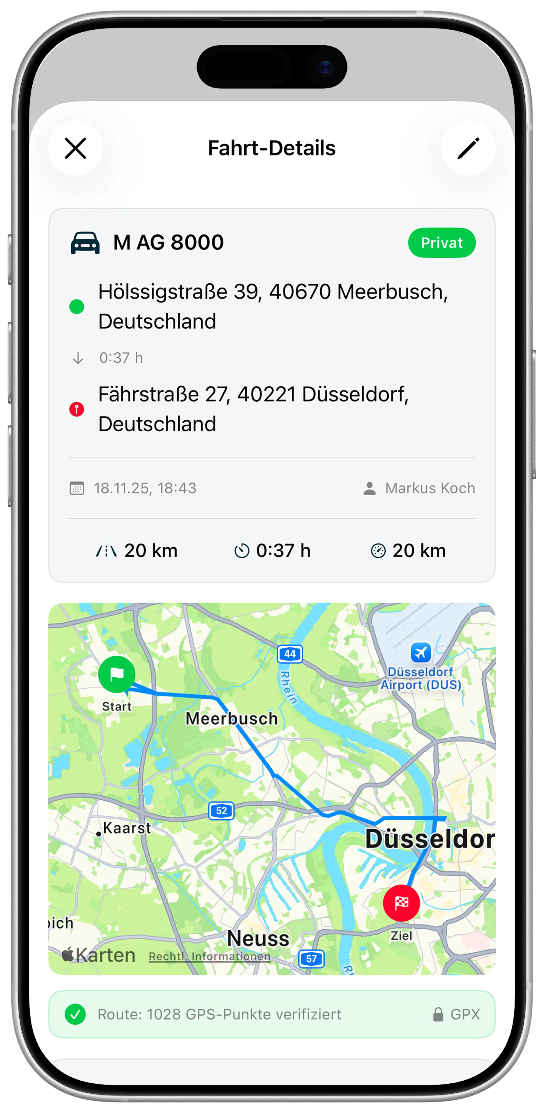 Xevono GPS Fahrt Details